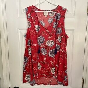 KNOX Rose Red Floral Sleeveless Tank Top Extra Large